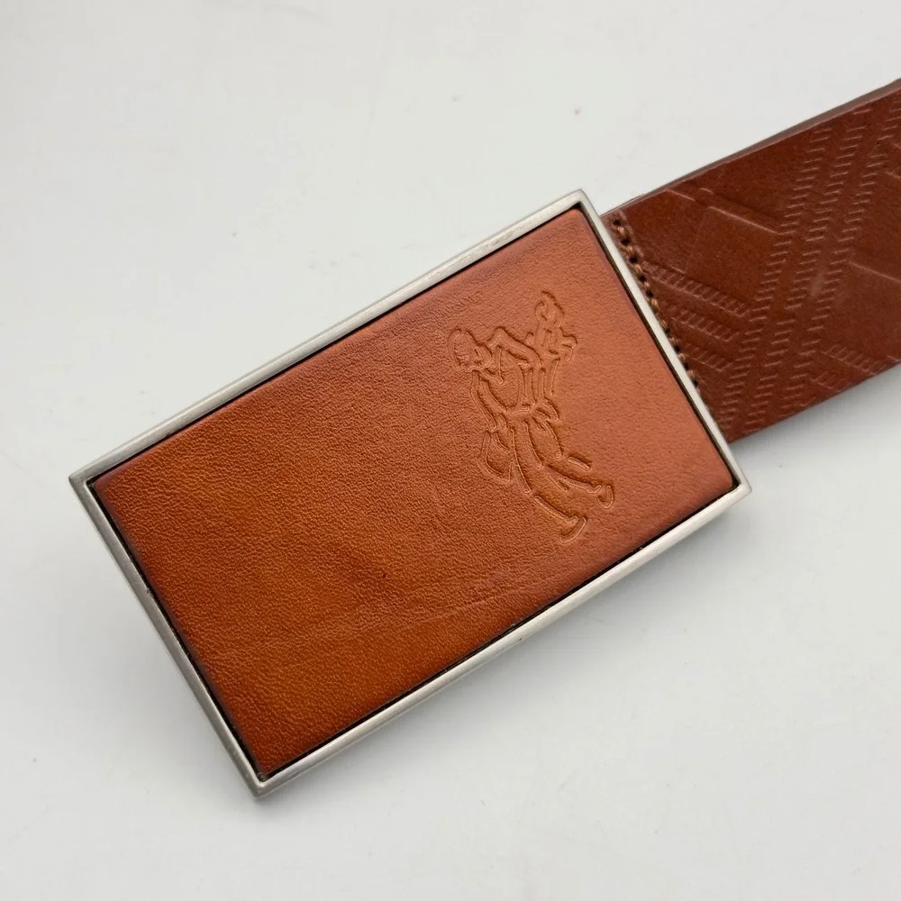 Ashworth Mens Brown Full Grain Leather Golf Belt Embossed Plaque Buckle Size 32